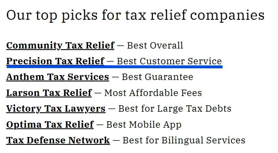 best tax relief companies
